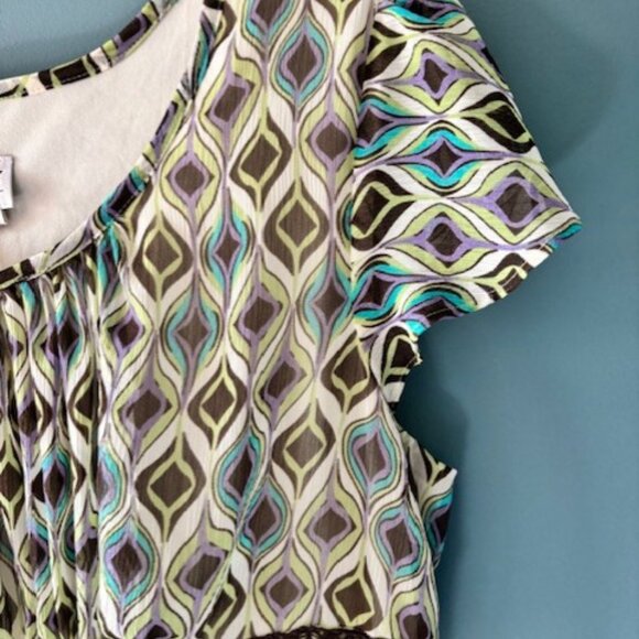 Miss Dorby Women's Animal Peacock Print Green Purple Short Sleeve Dress Lace 16 - Picture 3 of 7